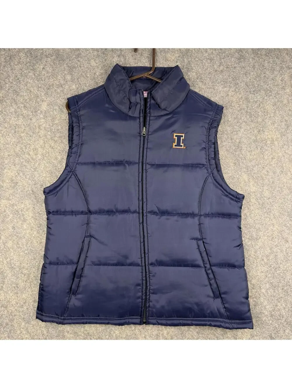 Illinois Illini Women’s Quilted Vest Navy Blue Orange White Size XL EUC 655